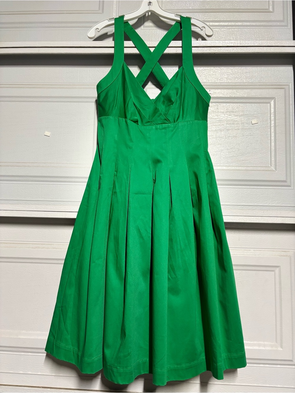 Calvin Klein Bright Green Pleated A-Line Dress with Crisscross Straps